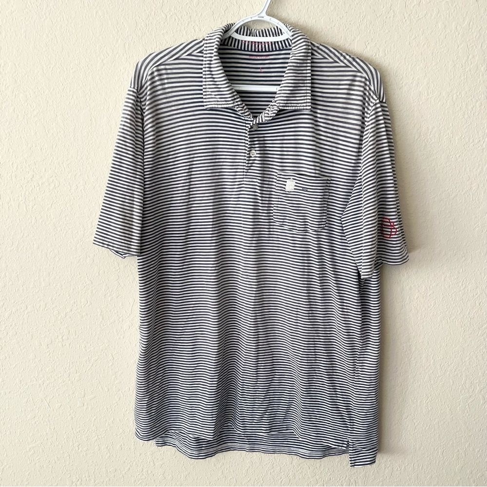 B Draddy Polo Shirt Mens Size L Gray Blue Striped Sport Golf Casual Preppy Pima